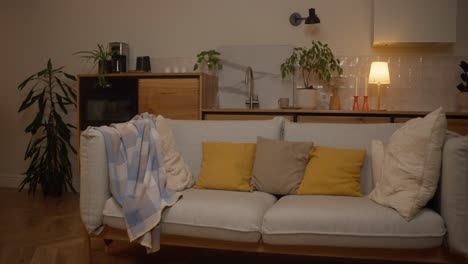 cozy living room with kitchenette