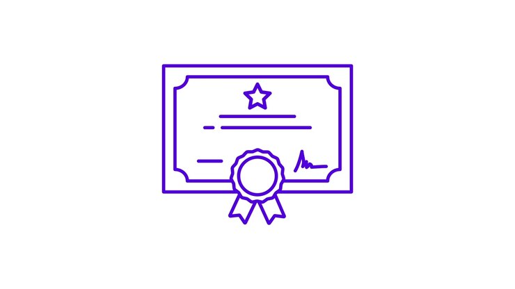 Animated Line Art Icon of a Certificate with Ribbon and Star