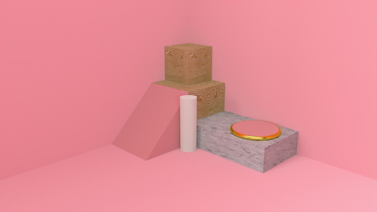 포디움과 기하학적 요소를 가진 크림 스테이지, 컴퓨터 생성, 스튜디오 배경의 3d 렌더링