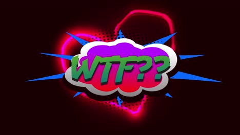 animación de texto wtf sobre corazón de neón sobre fondo negro