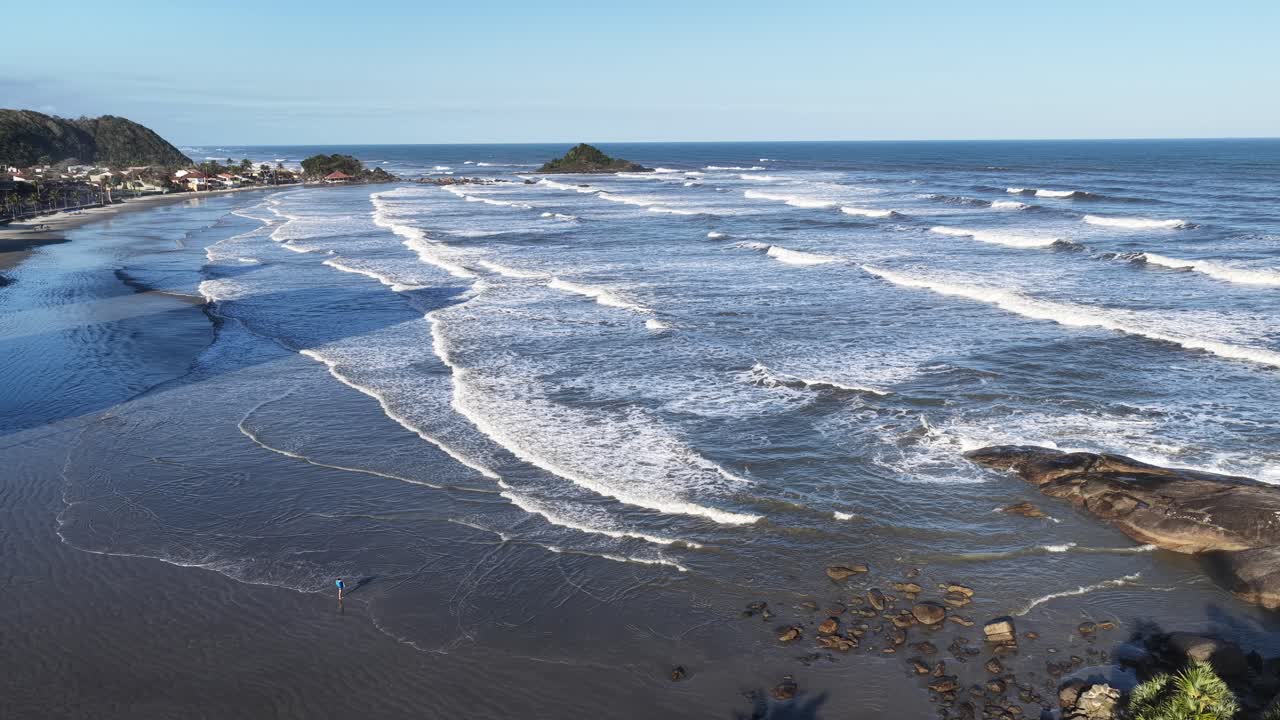 Dream Beach At Itanhaem In Sao Paulo Brazil. Beach Skyline. Downtown Cityscape. Summer Travel. Dream Beach At Itanhaem In Sao Paulo Brazil. Seascape Scenery