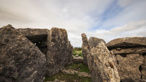 Time-lapse-of-rural-and-remote-landscape-of-grass,-trees-and-rocks-during-the-day-in-hills-of-Carrowkeel-in-county-Sligo,-Ireland