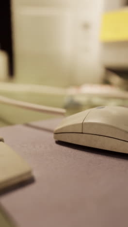 vintage computer mouse and keyboard on a desk