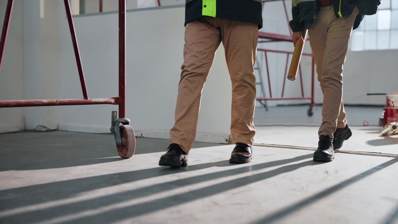 Construction Workers Walking Through Building Site