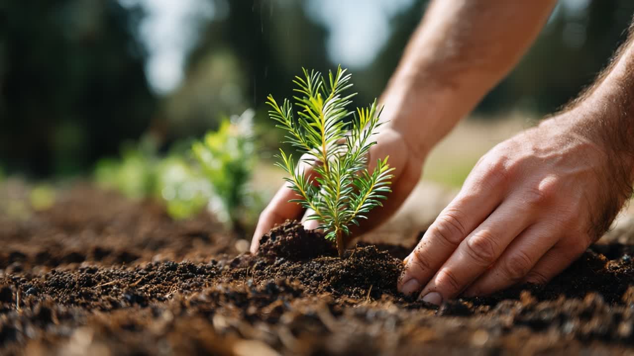 Dedicated Hands Planting Young Seedlings in Rich Soil, Nurturing Growth for a Sustainable Future and Embracing Nature's Cycle of Life