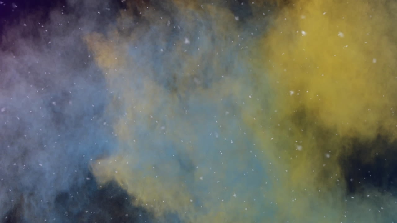 animación de confeti cayendo, con polvo de color amarillo y azul sobre fondo negro