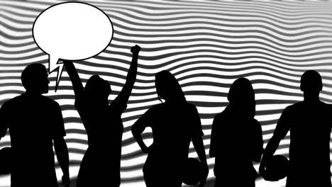 Animation-of-people-silhouettes-with-speech-bubbles-and-lines-over-white-background
