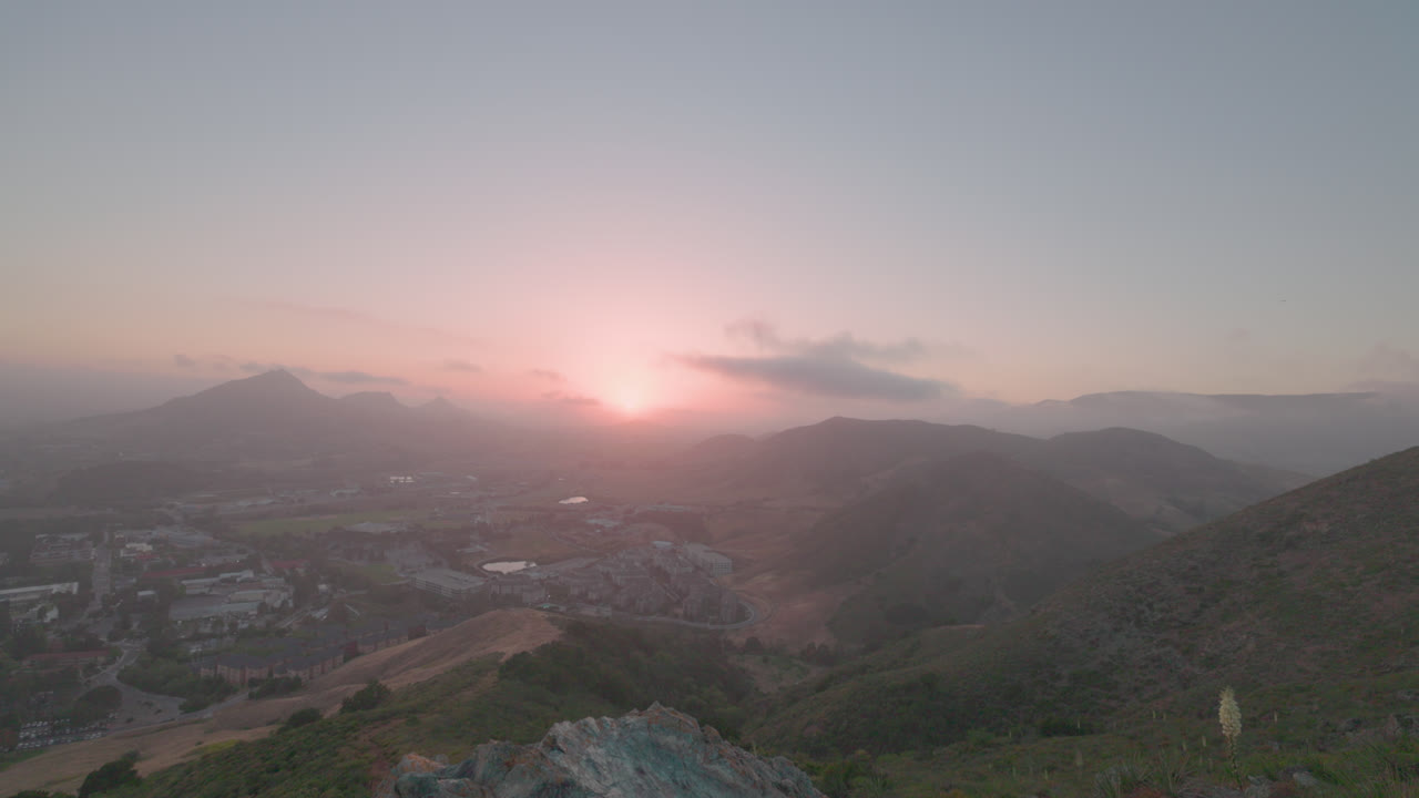 Sunsets on a mountain range on the California coast.