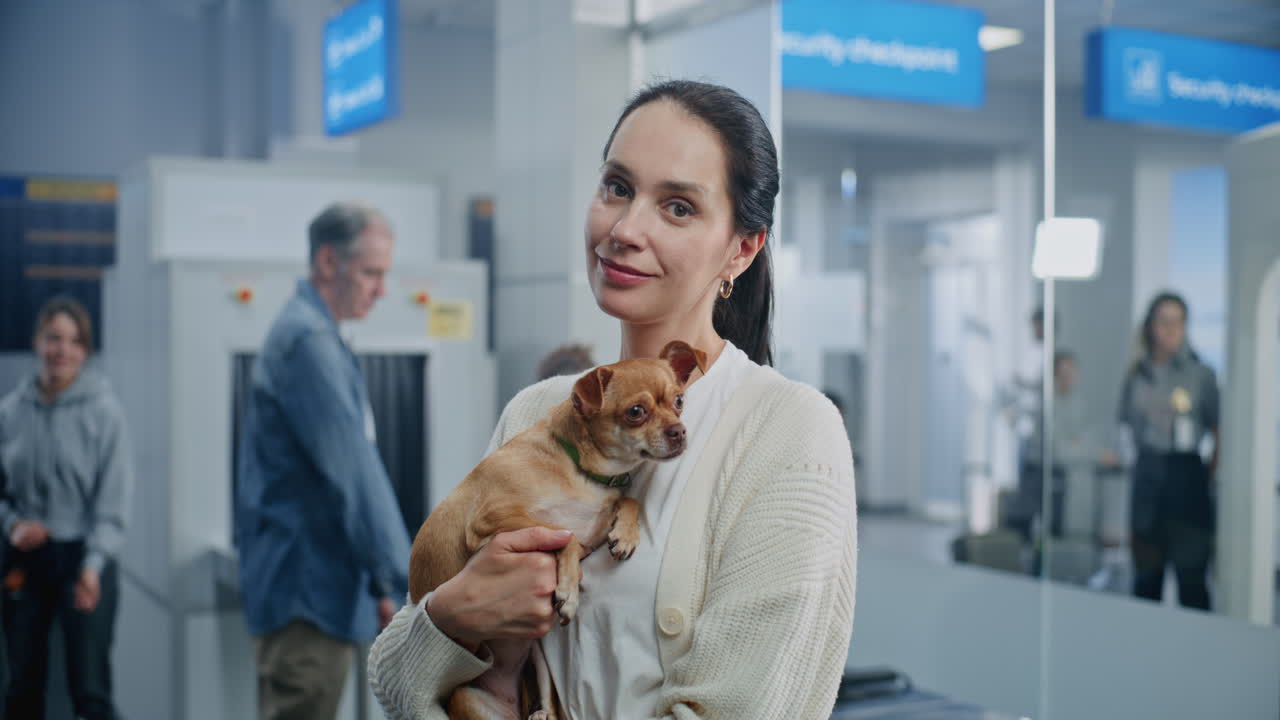 Woman with dog at airport security