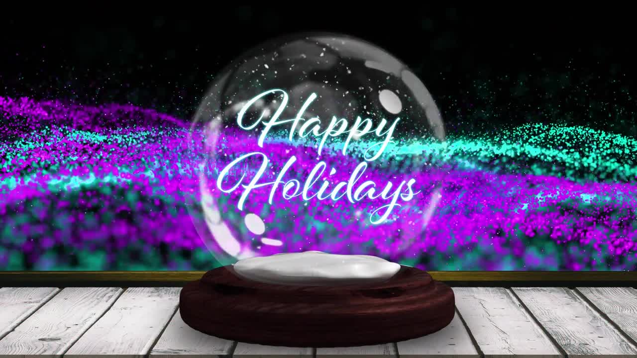 Animation of christmas season's greetings text in snow globe and shooting star on black background