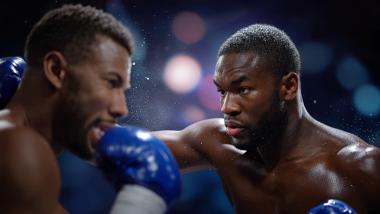 Intenso incontro di boxe: Due lottatori si affrontano in un duello ad alto rischio, mostrando abilità, strategia e determinazione in un'arena vibrante di competizione.