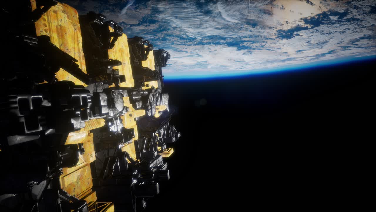 космический корабль с видом на космос и планету земля