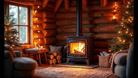 interior acogedor de la cabaña de navidad
