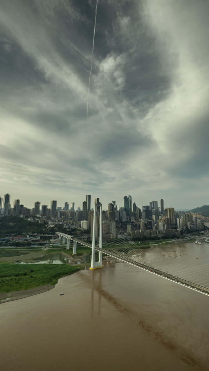 Timelapse of Chongqing street scene from a high vantage point in vertical
