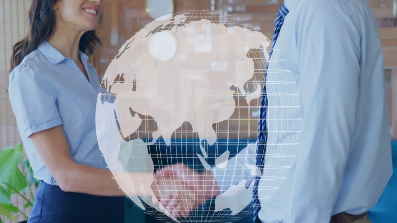 gente de negocios estrechando manos y un globo 4k