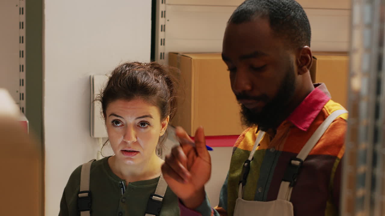 trabajadores del almacén comprobando el inventario