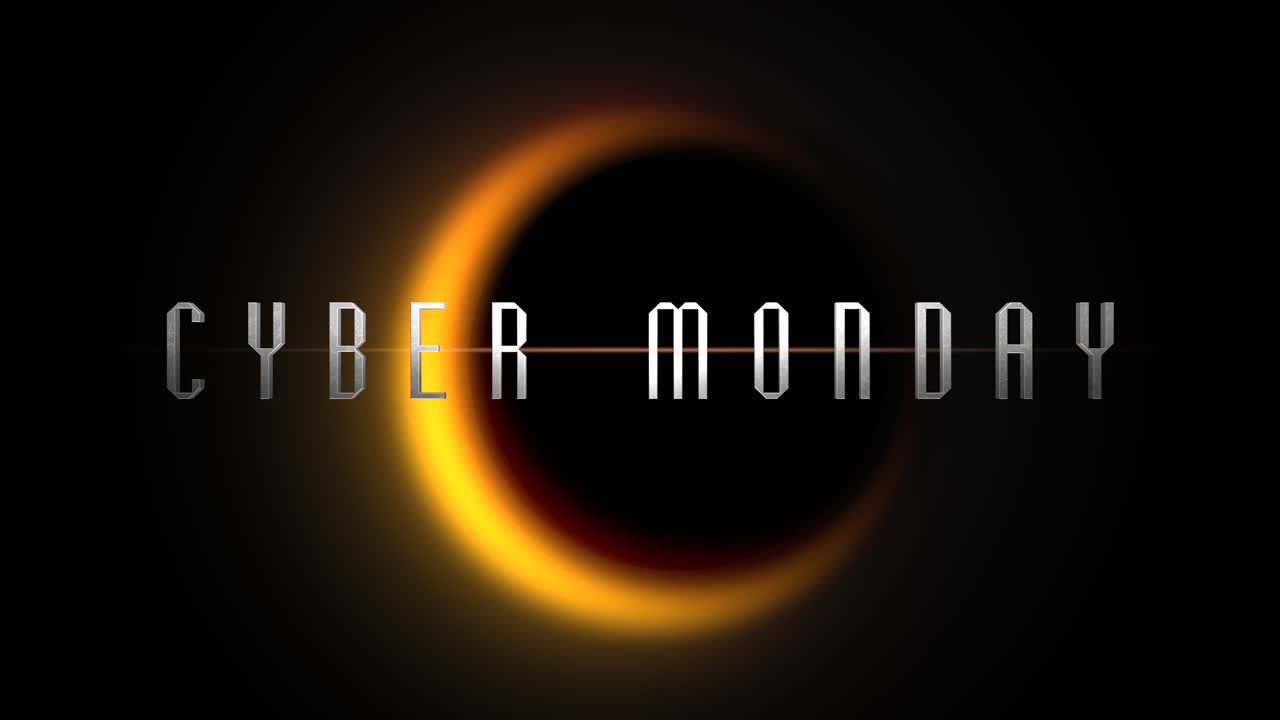 Cyber Monday con luce gialla della luna nella galassia