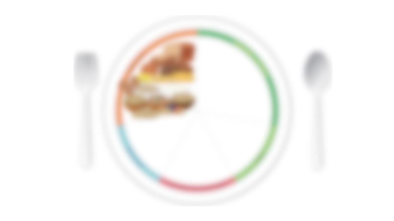 Animated sequence visually builds a balanced plate using grains, vegetables, fruits, proteins, and dairy, with clear section transitions and bright, clean illustration style