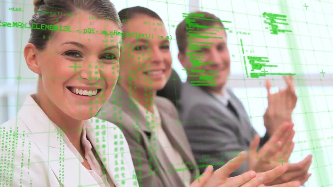 animación del procesamiento de datos financieros sobre personas de negocios en la oficina