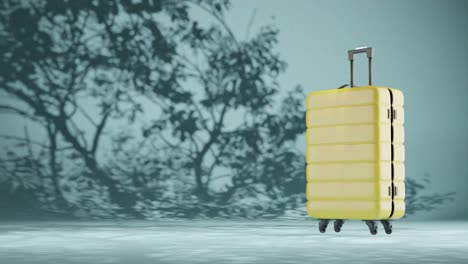 luggage-travel-suitcase-with-nature-plant-tree-summer-breeze-on-blue-green-background-concept-of-travel-holiday-and-remote-working-3d-rendering-animation