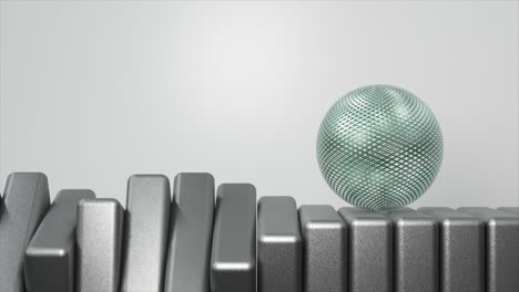 abstract 3d rendering of a green sphere on gray blocks