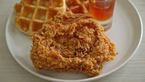 homemade-fried-chicken-waffle-with-honey-or-maple-syrup