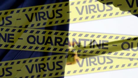 Digital-composite-video-of-yellow-police-tapes-with-virus-quarantine-text-against-man