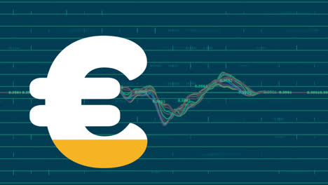 Animación-Del-Signo-Del-Euro-Llenándose-De-Amarillo-Y-Procesamiento-De-Datos-Financieros.