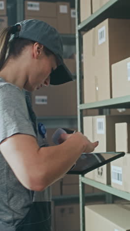 trabajador del almacén escaneando el inventario en la tableta