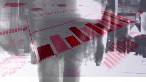 procesamiento de datos financieros y células de coronavirus sobre los viajeros que caminan.