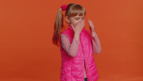 Toddler-children-girl-kid-closing-eyes-with-hand-showing-stop-gesture,-confused-shy-scared-to-watch