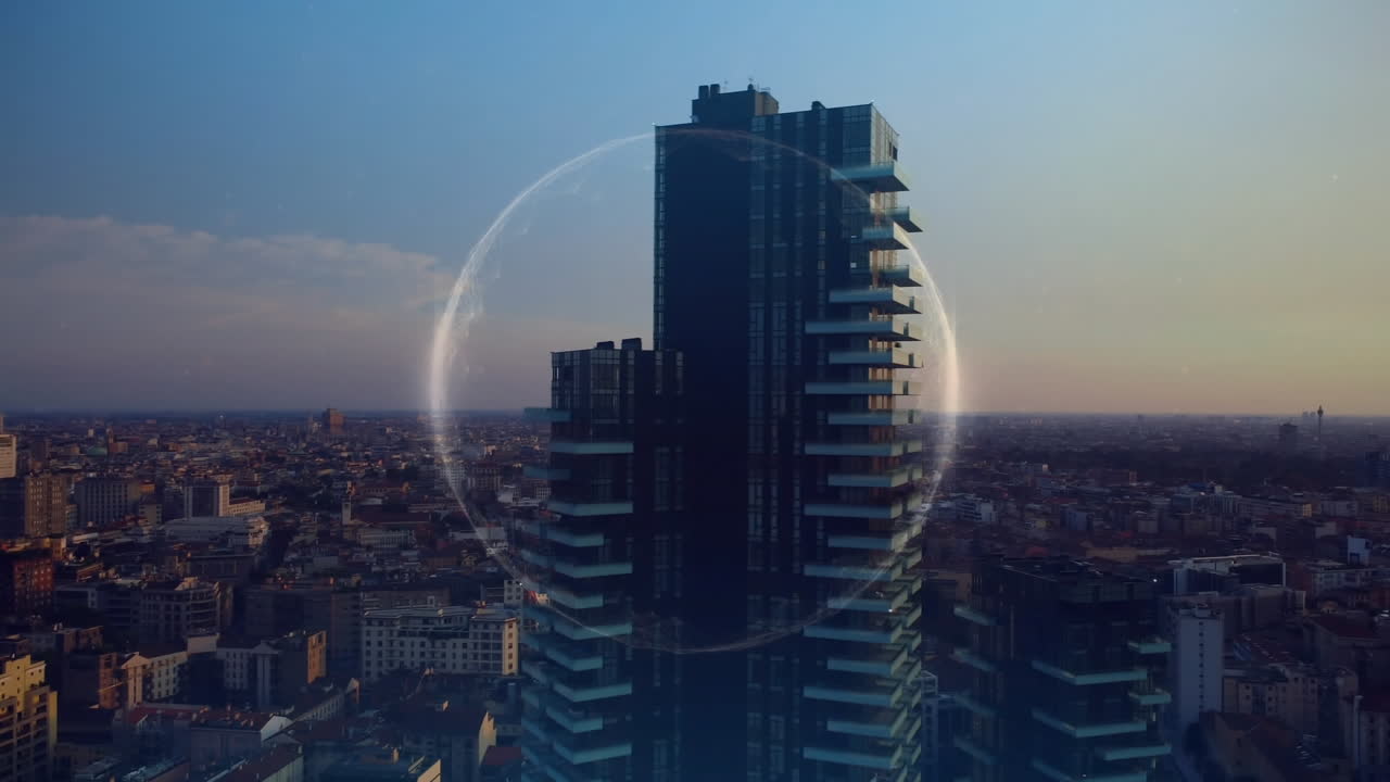 animación del círculo sobre el paisaje urbano