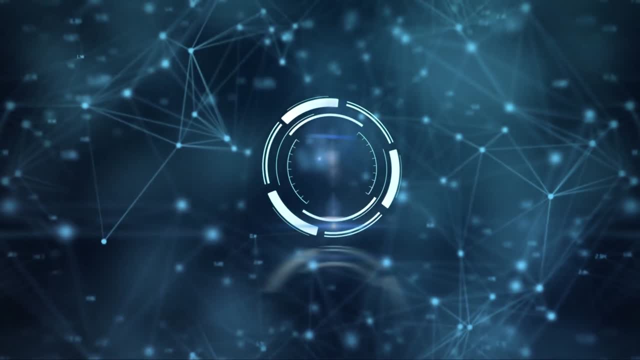 animación del escaneo del alcance y la red de conexiones sobre fondo azul