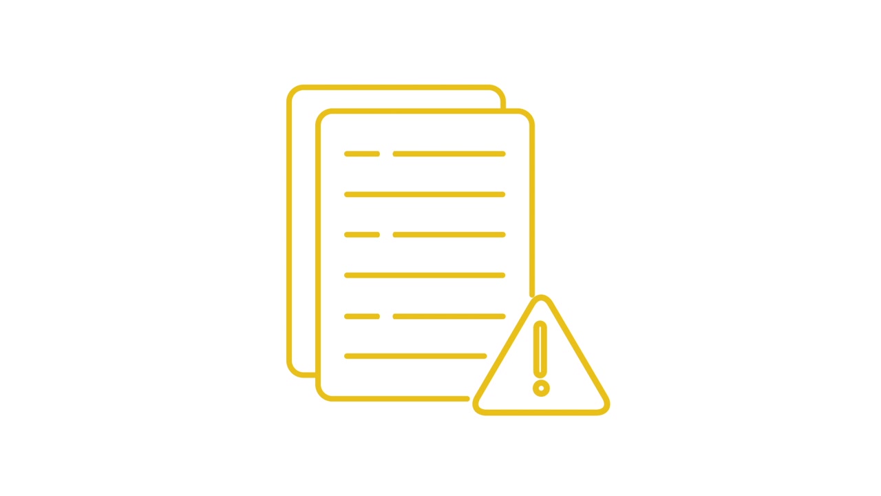 Icono animado de documentos y triángulo de advertencia