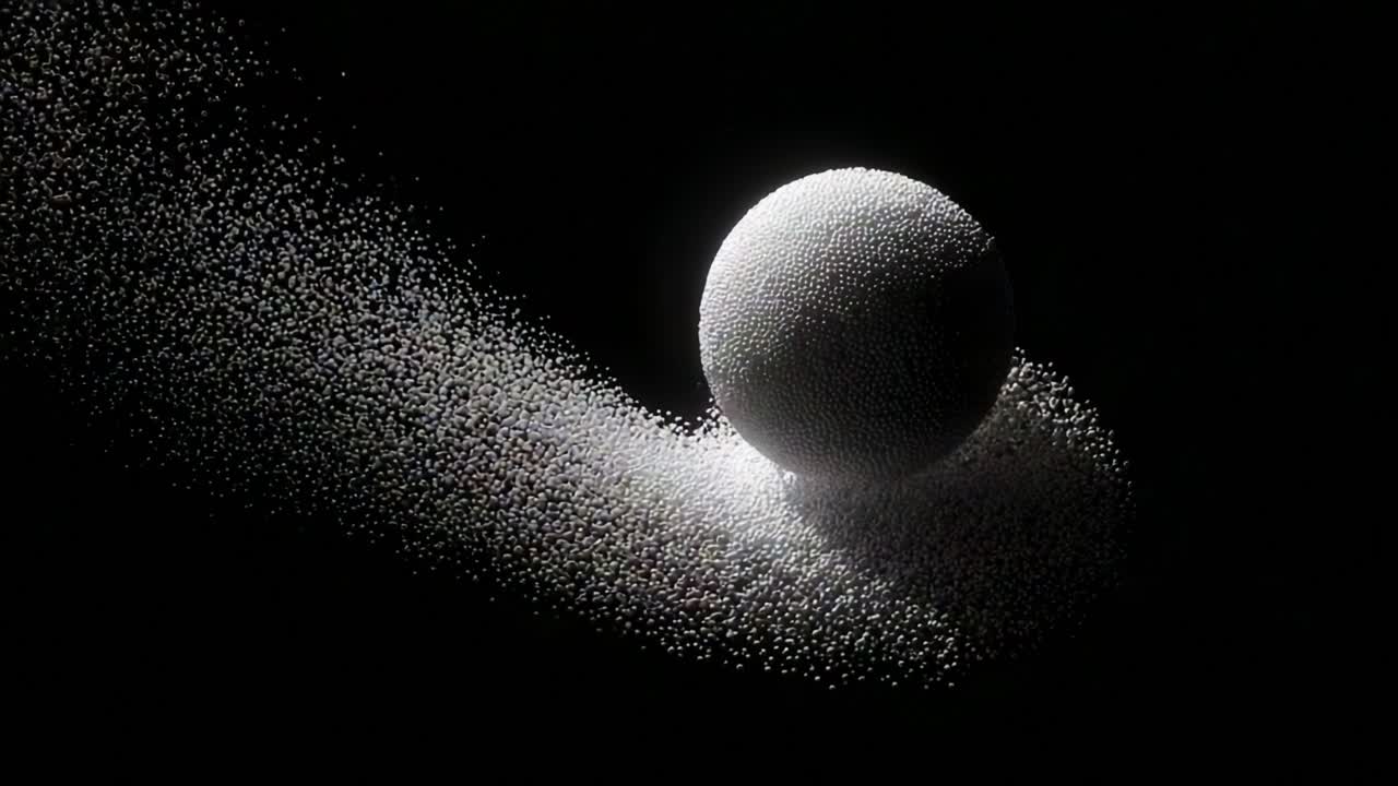 Dynamic Flow of Particles Around a Central Sphere in a Dark Environment Exemplifies Motion and Energy in Abstract Visual Representation