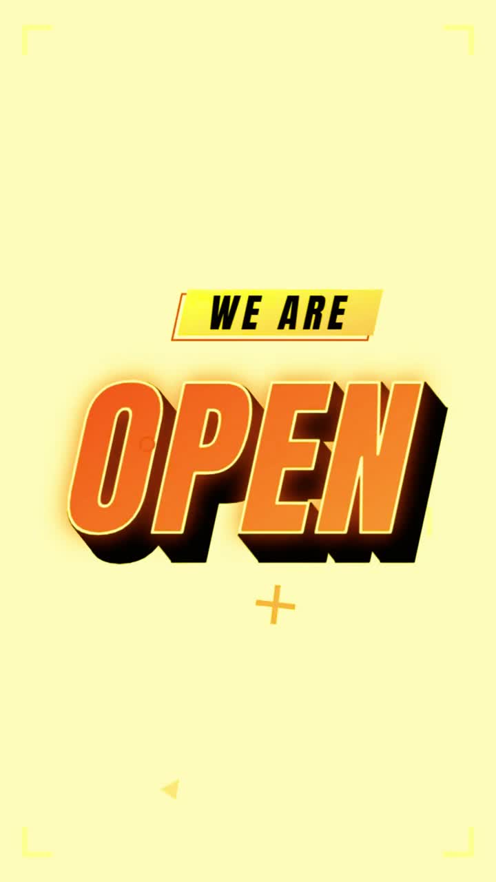 Animated 'We Are Open' Text on Yellow Background