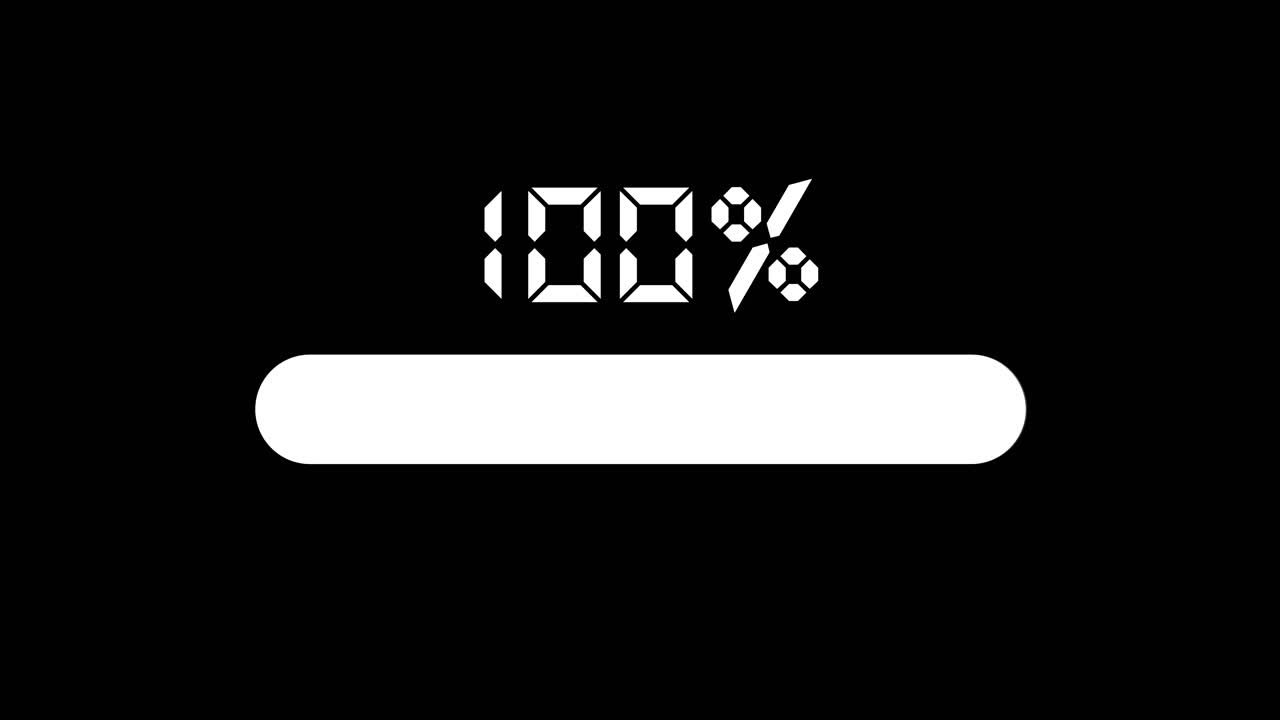 Smoothly transitioning percentage bars increment from 16% to 100% against a black background, showcasing digital progress