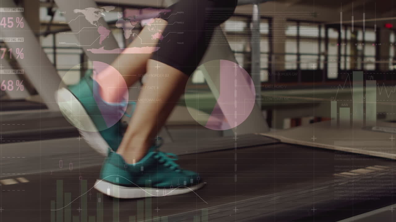 animación del procesamiento de datos financieros sobre la persona que corre