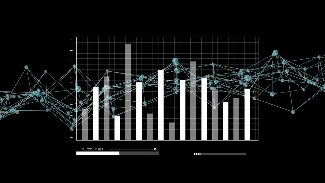 Animation of diagram and data processing over network of connections