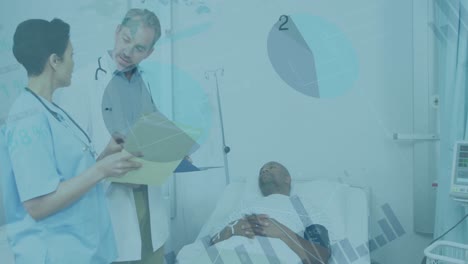 animación del procesamiento de datos entre dos médicos diferentes con pacientes