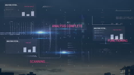 animation of data processing and light spots over cityscape