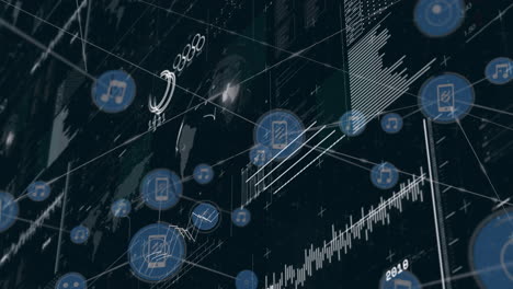 animation of data processing over network of connections with icons