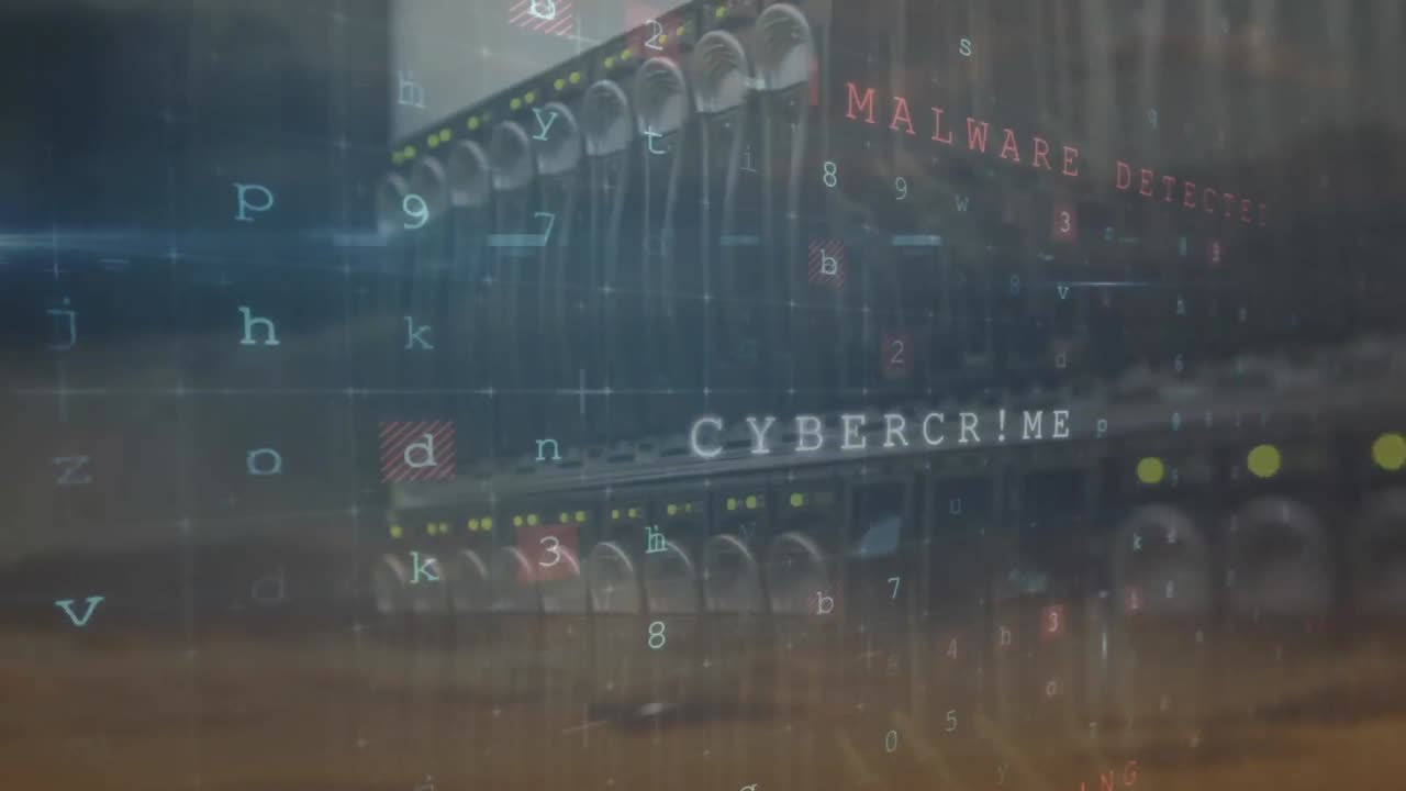 animación del procesamiento de datos de seguridad cibernética contra el cierre de un servidor informático