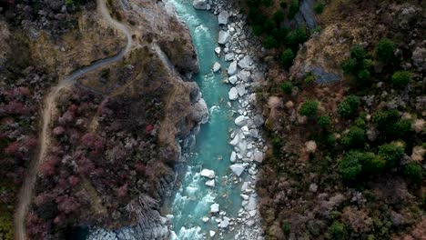 aerial top down shot of skippers canyon and shotover river in queenstown, central otago, new zealand