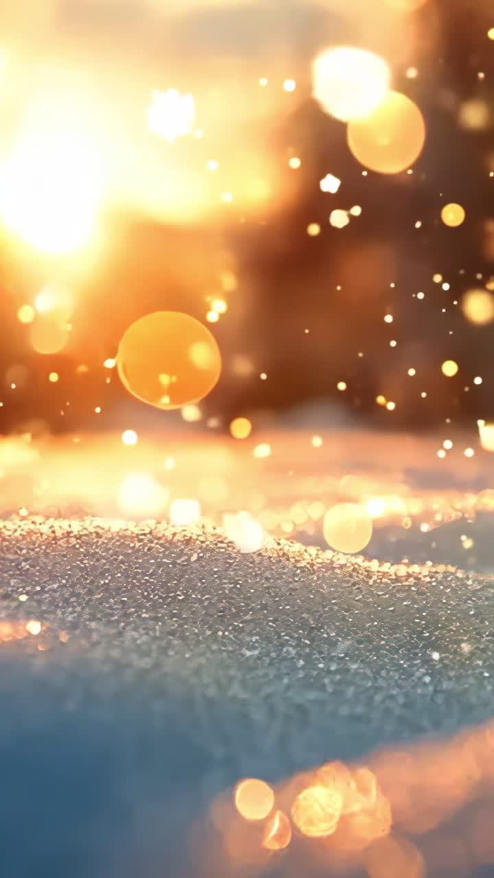 A snowy landscape with a bright sun in the background. The sun is shining on the snow, creating a beautiful and serene atmosphere