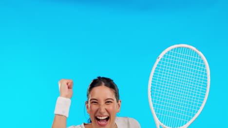 Face,-tennis-and-woman-cheering