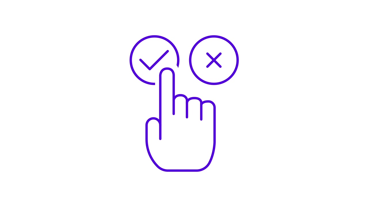 Animated Hand Cursor Clicking Checkmark and Cross Icons