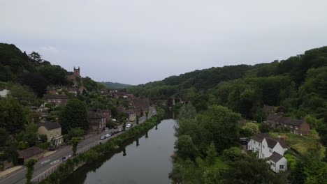 Ironbridge-large-village-in-Telford-England-aerial-footage