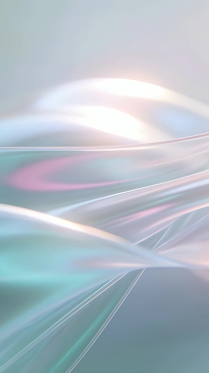 Vertical video: Appearing iridescent ribbons flowing on pastel gradient, reflecting soft highlights