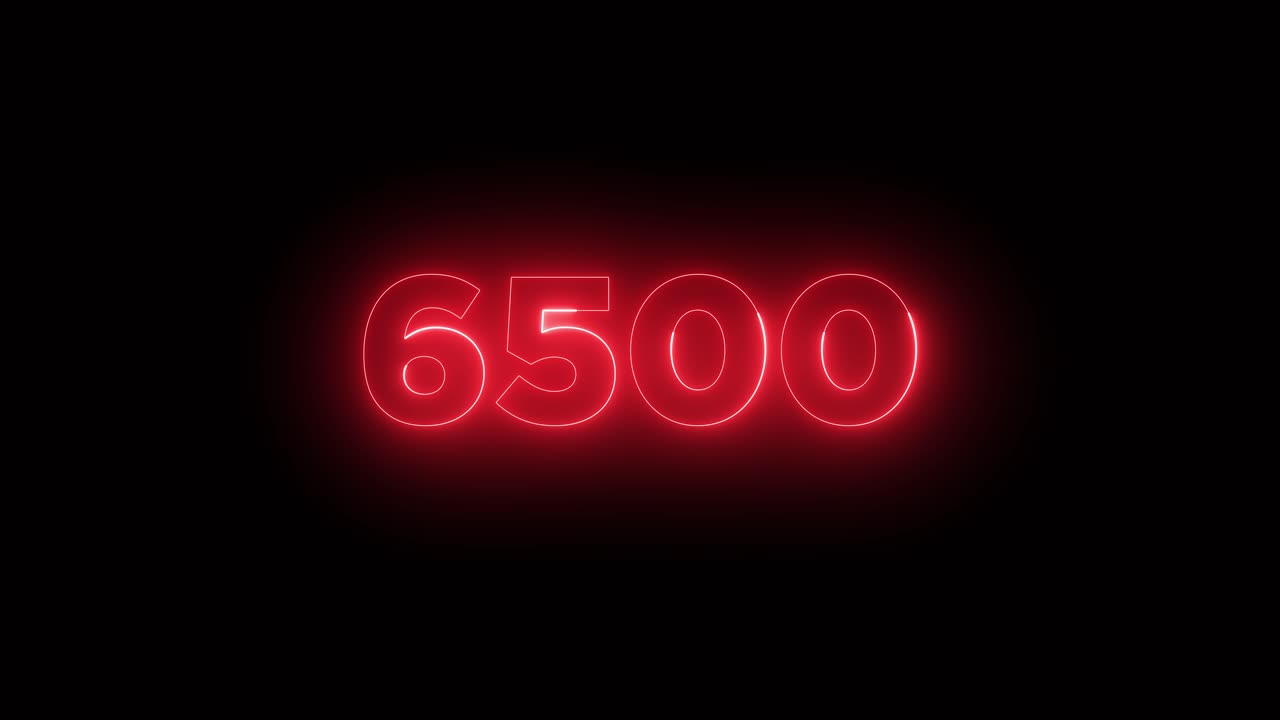Red Neon Number 6500 on Black Background
